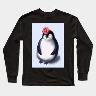 Penguin with Cute Pink Hat Long Sleeve T-Shirt